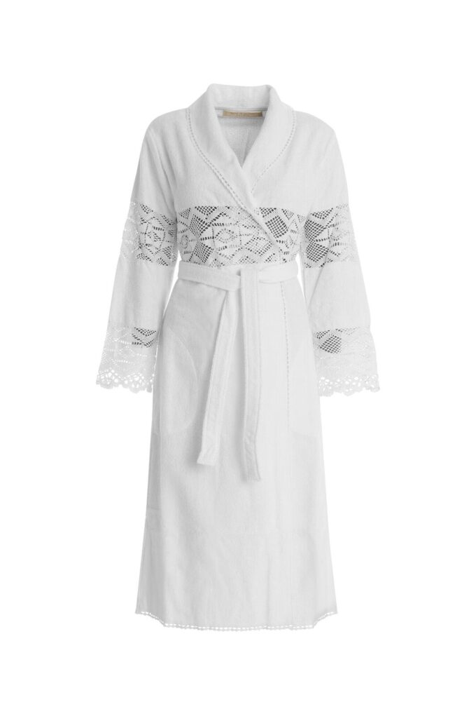 SHAWL BATHROBE - LACE COLLECTION PILE WHITE