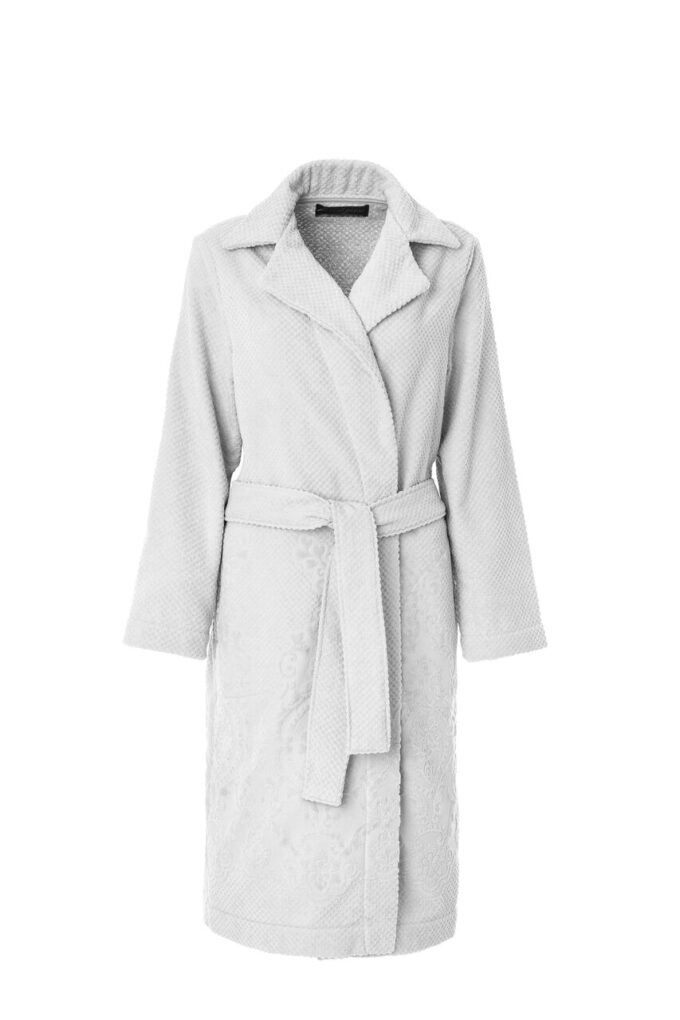 LADIES TRENCH BATHROBE - ARABESQUE COLLECTION WHITE