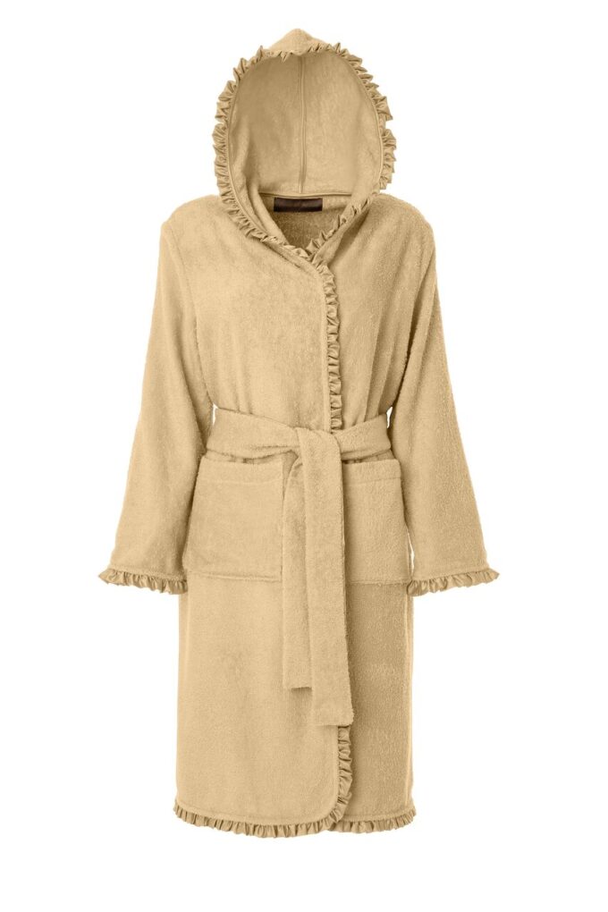 LADIES HOODED BATHROBE - SATIN COLLECTION BEIGE