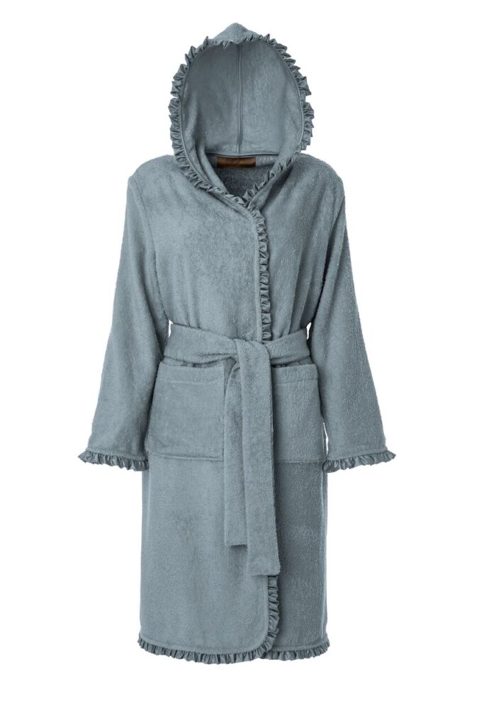 LADIES HOODED BATHROBE - SATIN COLLECTION GREY