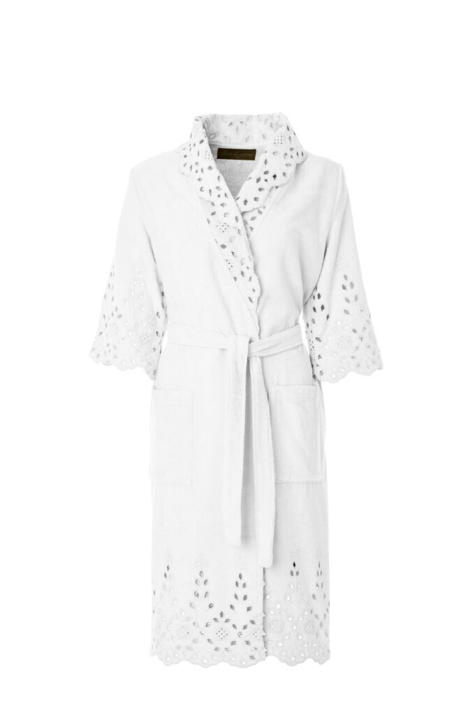 LADIES SHAWL BATHROBE - SANGALLO COLLECTION WHITE