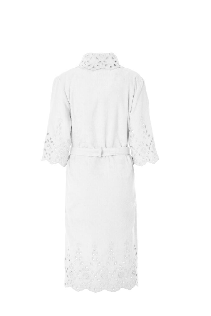 LADIES SHAWL BATHROBE - SANGALLO COLLECTION WHITE