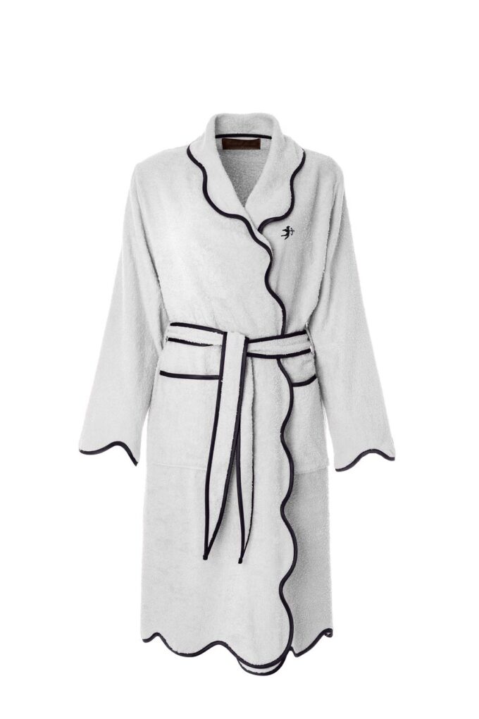 LADIES SHAWL BATHROBE - WAVES WHITE